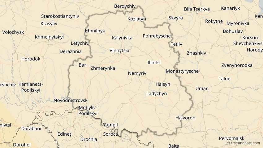 A map of Winnyzja, Ukraine, showing the path of the 3. Okt 2005 Ringförmige Sonnenfinsternis