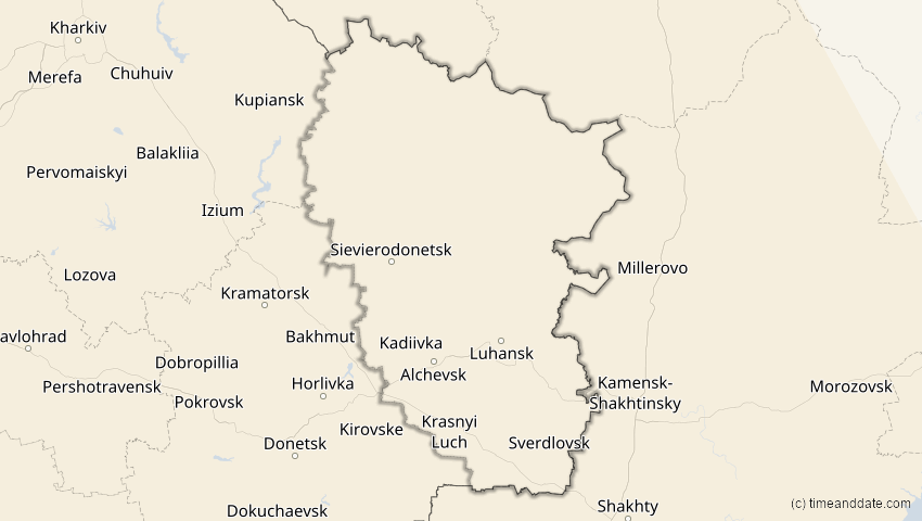 A map of Luhansk, Ukraine, showing the path of the 3. Okt 2005 Ringförmige Sonnenfinsternis