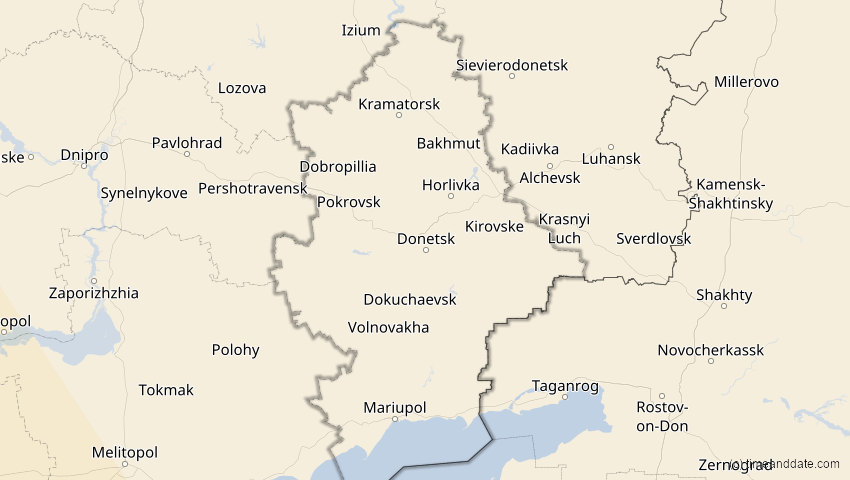 A map of Donezk, Ukraine, showing the path of the 3. Okt 2005 Ringförmige Sonnenfinsternis