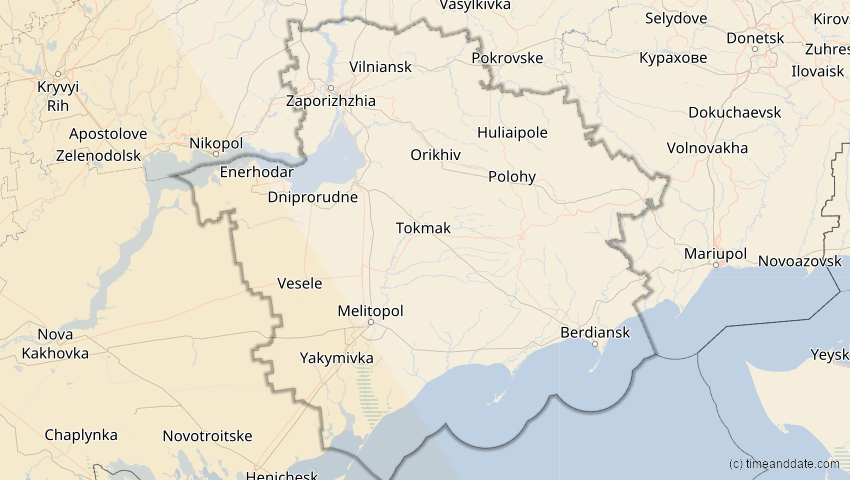 A map of Saporischschja, Ukraine, showing the path of the 3. Okt 2005 Ringförmige Sonnenfinsternis