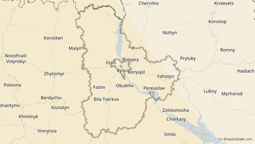 A map of Kiew, Ukraine, showing the path of the 3. Okt 2005 Ringförmige Sonnenfinsternis