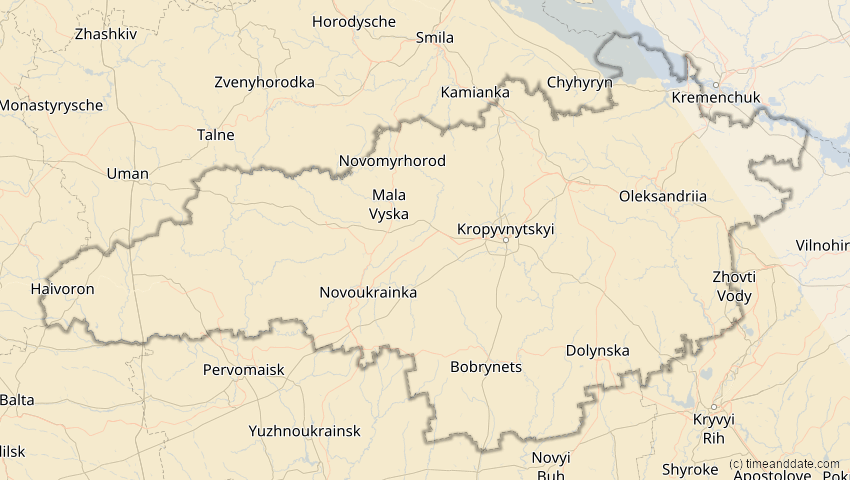A map of Kirowohrad, Ukraine, showing the path of the 3. Okt 2005 Ringförmige Sonnenfinsternis