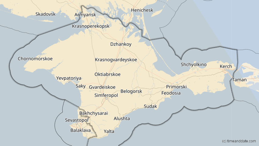 A map of Auton. Republik Krim, Ukraine, showing the path of the 3. Okt 2005 Ringförmige Sonnenfinsternis