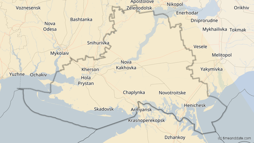 A map of Cherson, Ukraine, showing the path of the 3. Okt 2005 Ringförmige Sonnenfinsternis