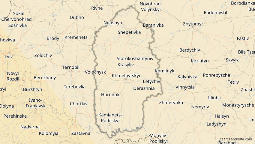 A map of Chmelnyzkyj, Ukraine, showing the path of the 3. Okt 2005 Ringförmige Sonnenfinsternis