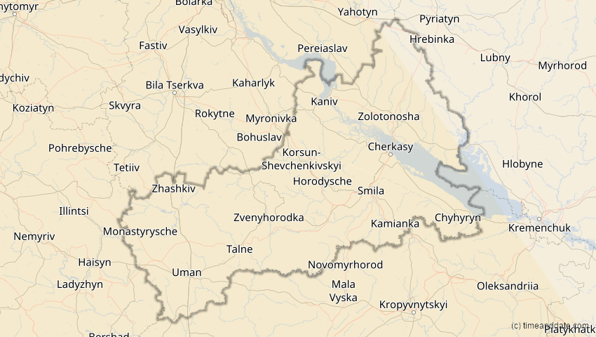 A map of Tscherkassy, Ukraine, showing the path of the 3. Okt 2005 Ringförmige Sonnenfinsternis