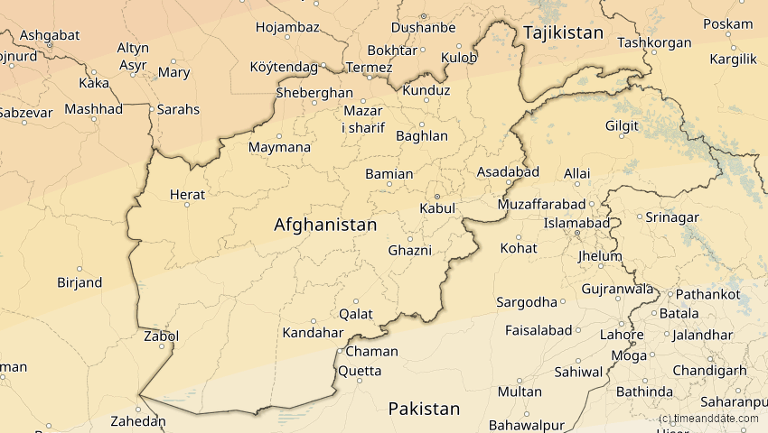 A map of Afghanistan, showing the path of the 29. Mär 2006 Totale Sonnenfinsternis