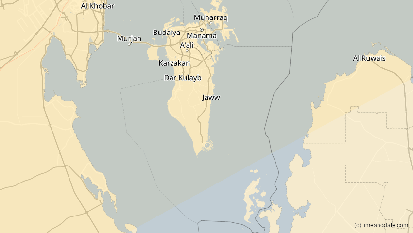 A map of Bahrain, showing the path of the 29. Mär 2006 Totale Sonnenfinsternis