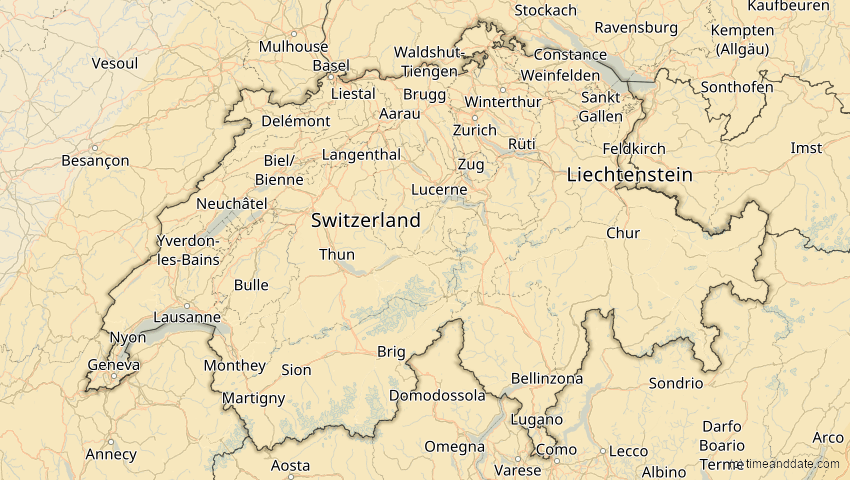 A map of Schweiz, showing the path of the 29. Mär 2006 Totale Sonnenfinsternis
