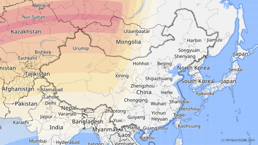 A map of China, showing the path of the 29. Mär 2006 Totale Sonnenfinsternis