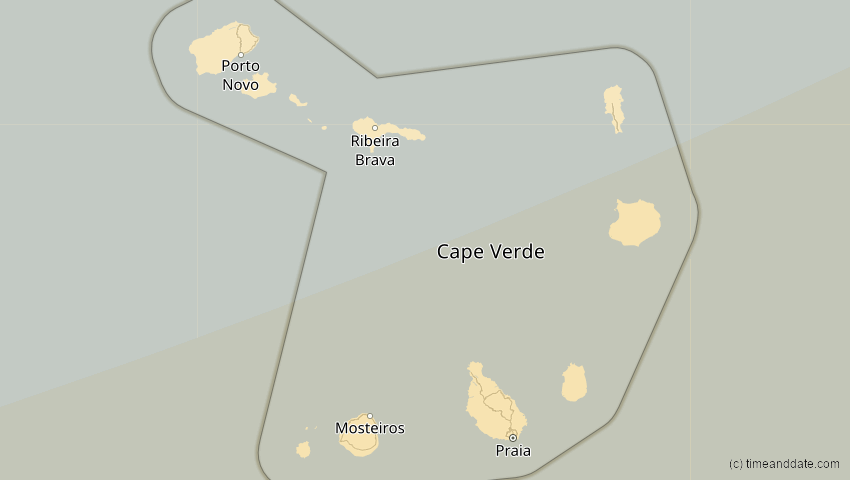 A map of Cabo Verde, showing the path of the 29. Mär 2006 Totale Sonnenfinsternis