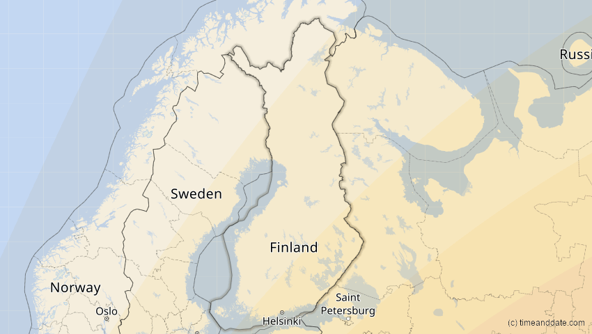 A map of Finnland, showing the path of the 29. Mär 2006 Totale Sonnenfinsternis