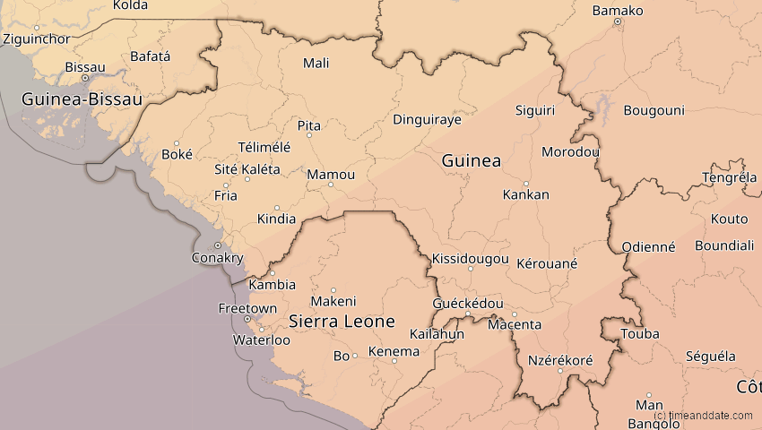 A map of Guinea, showing the path of the 29. Mär 2006 Totale Sonnenfinsternis