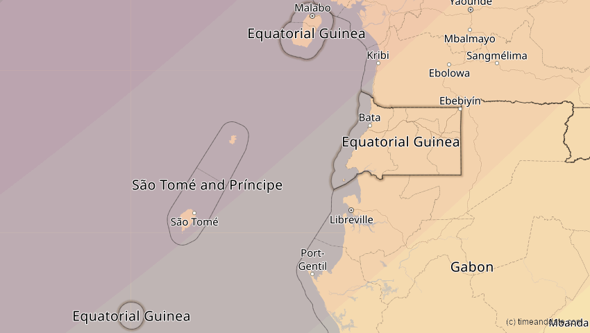 A map of Äquatorialguinea, showing the path of the 29. Mär 2006 Totale Sonnenfinsternis