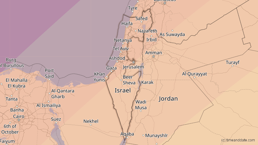 A map of Israel, showing the path of the 29. Mär 2006 Totale Sonnenfinsternis