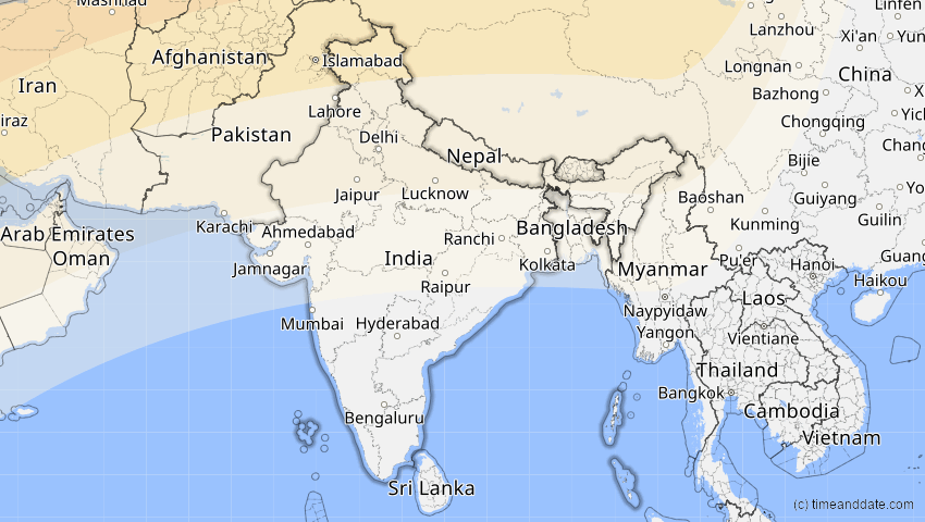 A map of Indien, showing the path of the 29. Mär 2006 Totale Sonnenfinsternis