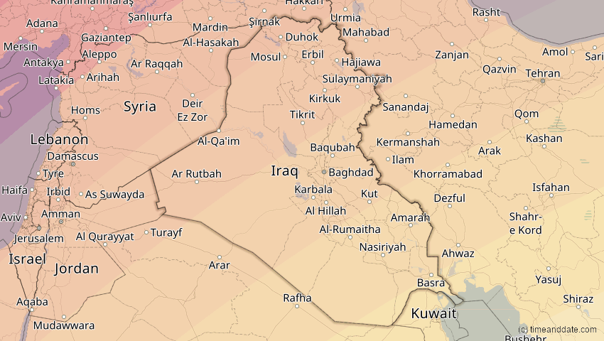 A map of Irak, showing the path of the 29. Mär 2006 Totale Sonnenfinsternis