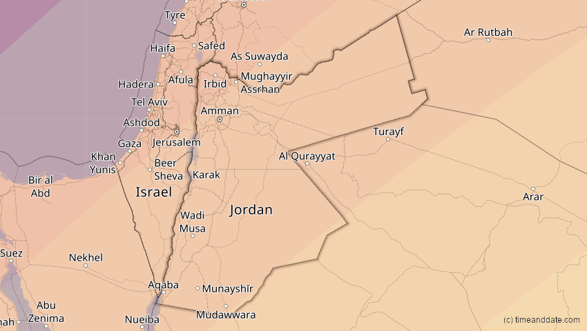 A map of Jordanien, showing the path of the 29. Mär 2006 Totale Sonnenfinsternis