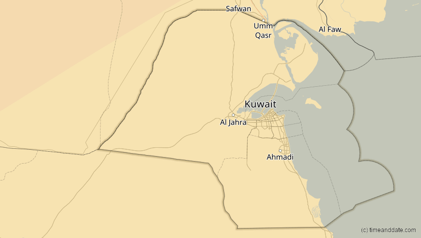 A map of Kuwait, showing the path of the 29. Mär 2006 Totale Sonnenfinsternis