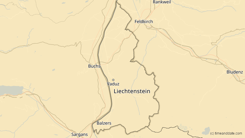 A map of Liechtenstein, showing the path of the 29. Mär 2006 Totale Sonnenfinsternis