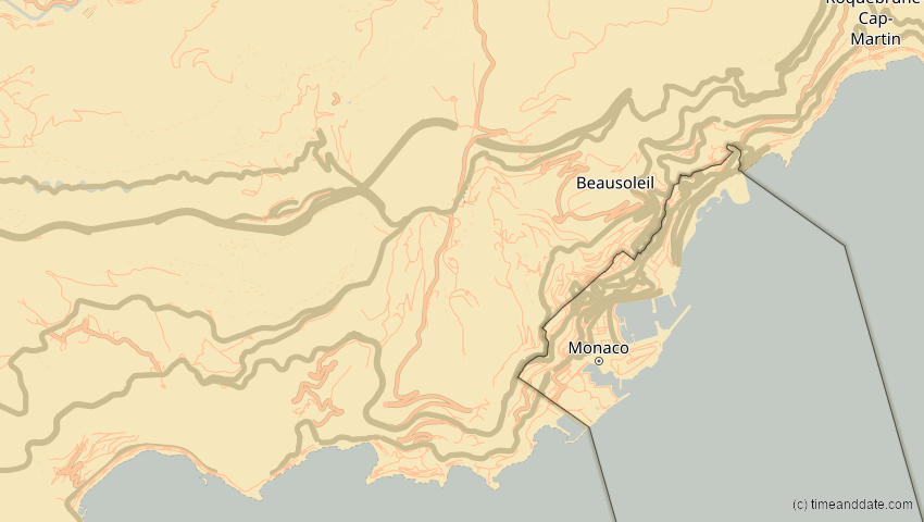 A map of Monaco, showing the path of the 29. Mär 2006 Totale Sonnenfinsternis