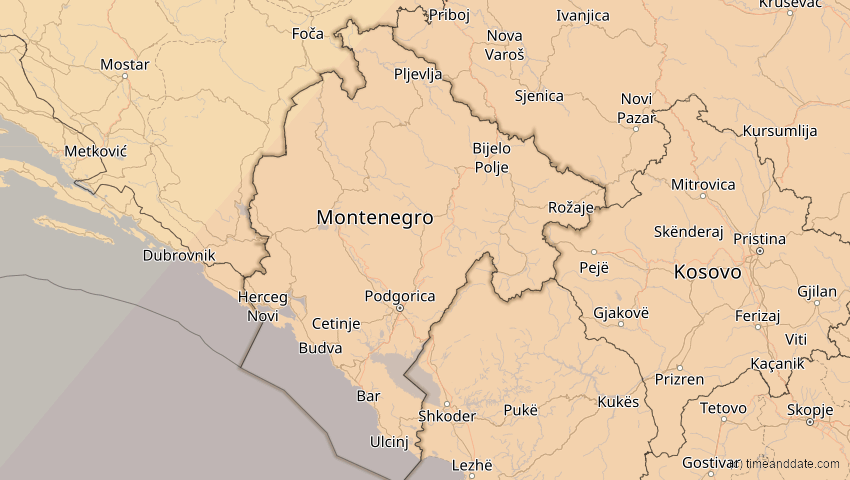 A map of Montenegro, showing the path of the 29. Mär 2006 Totale Sonnenfinsternis
