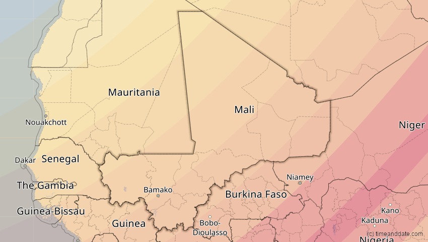 A map of Mali, showing the path of the 29. Mär 2006 Totale Sonnenfinsternis