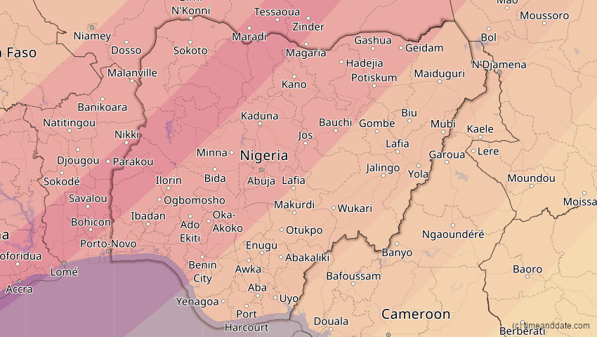 A map of Nigeria, showing the path of the 29. Mär 2006 Totale Sonnenfinsternis