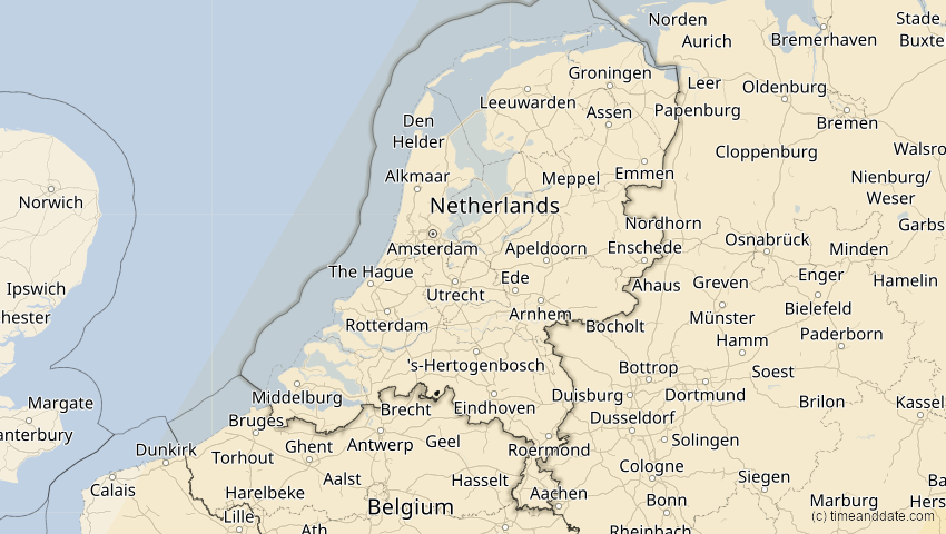 A map of Niederlande, showing the path of the 29. Mär 2006 Totale Sonnenfinsternis