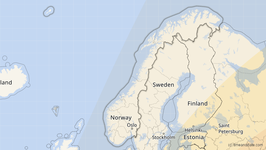 A map of Norwegen, showing the path of the 29. Mär 2006 Totale Sonnenfinsternis