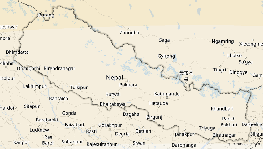 A map of Nepal, showing the path of the 29. Mär 2006 Totale Sonnenfinsternis