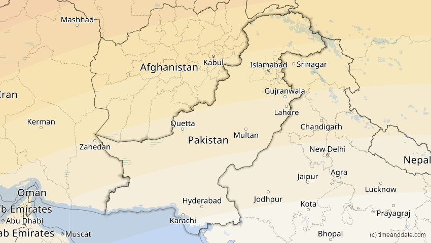 A map of Pakistan, showing the path of the 29. Mär 2006 Totale Sonnenfinsternis