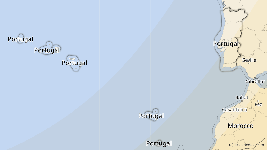 A map of Portugal, showing the path of the 29. Mär 2006 Totale Sonnenfinsternis
