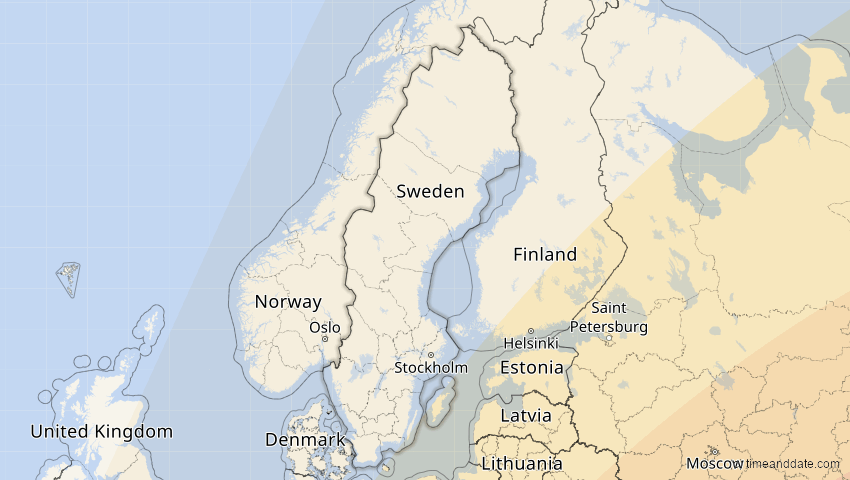 A map of Schweden, showing the path of the 29. Mär 2006 Totale Sonnenfinsternis