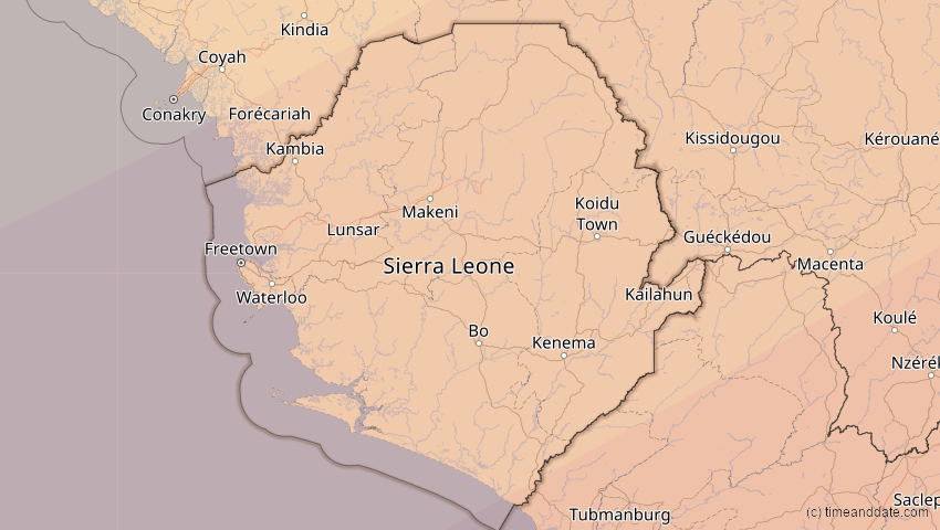 A map of Sierra Leone, showing the path of the 29. Mär 2006 Totale Sonnenfinsternis