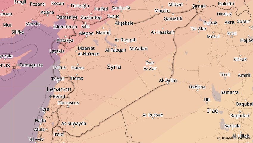 A map of Syrien, showing the path of the 29. Mär 2006 Totale Sonnenfinsternis