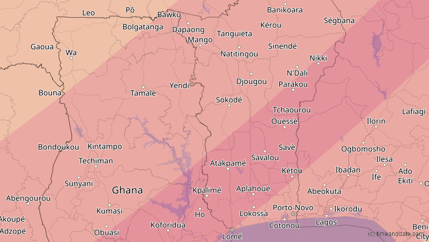 A map of Togo, showing the path of the 29. Mär 2006 Totale Sonnenfinsternis