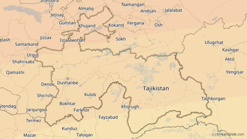 A map of Tadschikistan, showing the path of the 29. Mär 2006 Totale Sonnenfinsternis