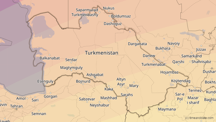 A map of Turkmenistan, showing the path of the 29. Mär 2006 Totale Sonnenfinsternis