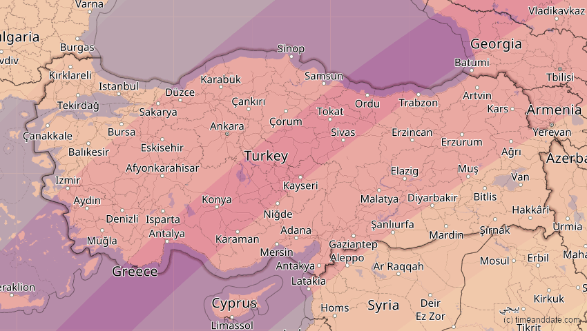 A map of Türkei, showing the path of the 29. Mär 2006 Totale Sonnenfinsternis
