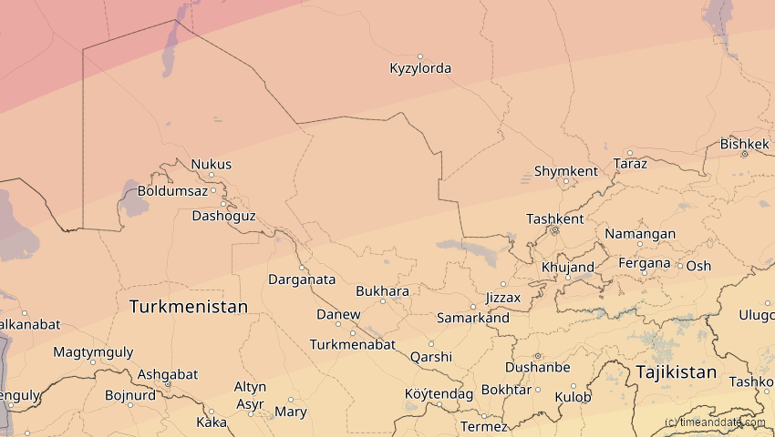 A map of Usbekistan, showing the path of the 29. Mär 2006 Totale Sonnenfinsternis