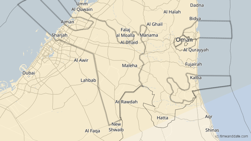 A map of Schardscha, Vereinigte Arabische Emirate, showing the path of the 29. Mär 2006 Totale Sonnenfinsternis