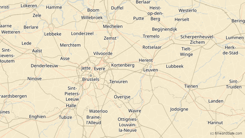 A map of Flämisch-Brabant, Belgien, showing the path of the 29. Mär 2006 Totale Sonnenfinsternis