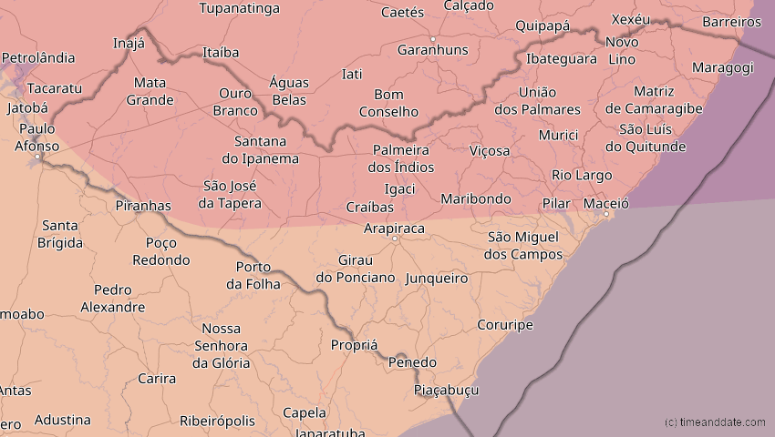 A map of Alagoas, Brasilien, showing the path of the 29. Mär 2006 Totale Sonnenfinsternis