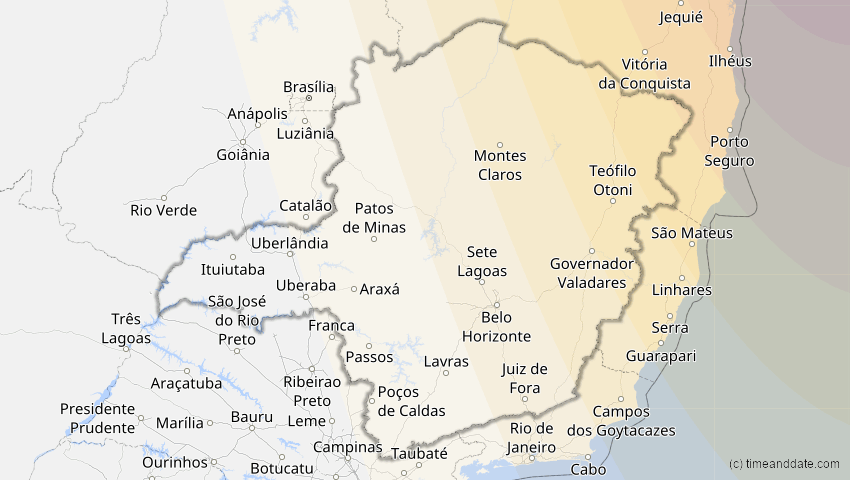 A map of Minas Gerais, Brasilien, showing the path of the 29. Mär 2006 Totale Sonnenfinsternis