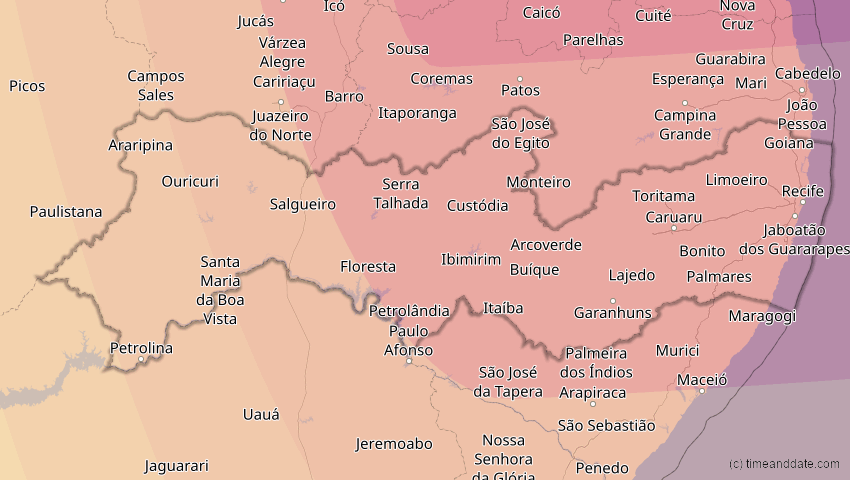 A map of Pernambuco, Brasilien, showing the path of the 29. Mär 2006 Totale Sonnenfinsternis