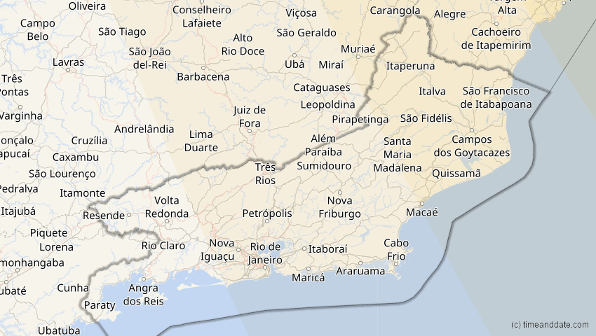 A map of Rio de Janeiro, Brasilien, showing the path of the 29. Mär 2006 Totale Sonnenfinsternis