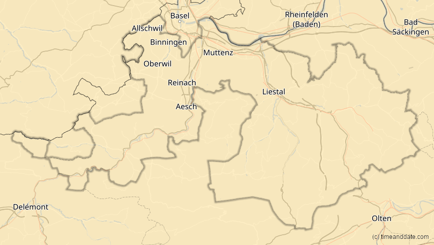 A map of Basel-Landschaft, Schweiz, showing the path of the 29. Mär 2006 Totale Sonnenfinsternis