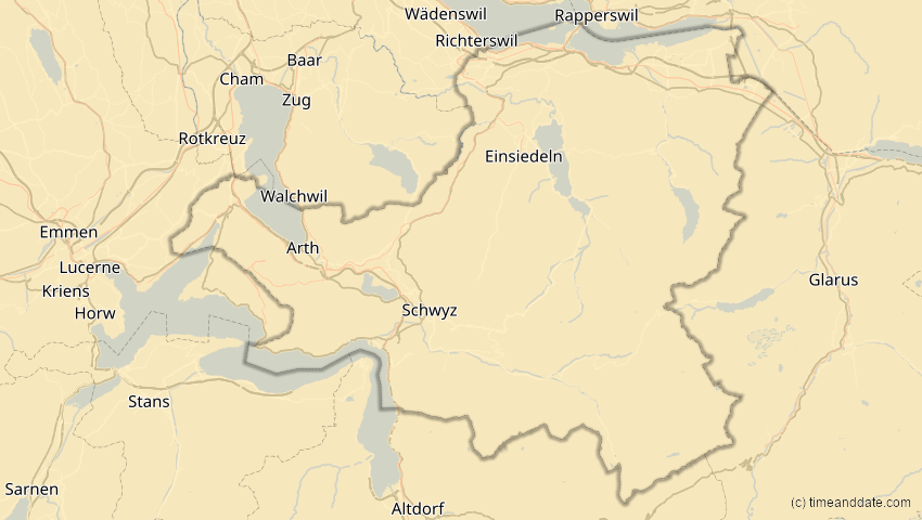 A map of Schwyz, Schweiz, showing the path of the 29. Mär 2006 Totale Sonnenfinsternis