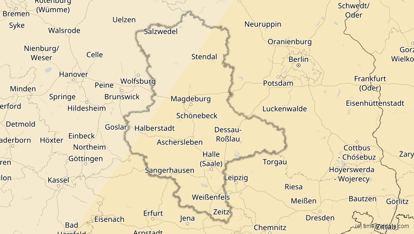 A map of Sachsen-Anhalt, Deutschland, showing the path of the 29. Mär 2006 Totale Sonnenfinsternis